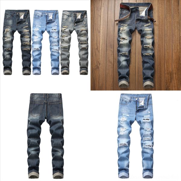 

5kufs jeans long hole pant new spring lacing men's solid denim male casual drawstring straight jeans men balm jeans man big, Black