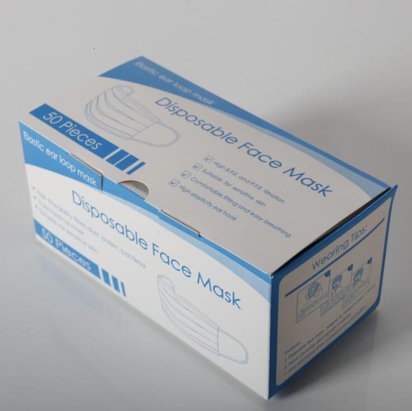 

dustproof disposable 3 protective face layers boxes facial cover masks set anti-dust mask with color box retai
