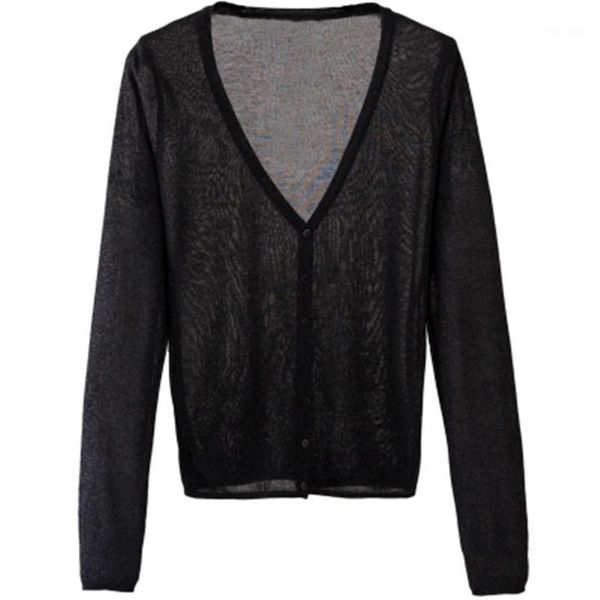 

candy sheer cardigan sun protection coat air conditioning summer cardigans women v neck long sleeve knitted thin sweater1, White