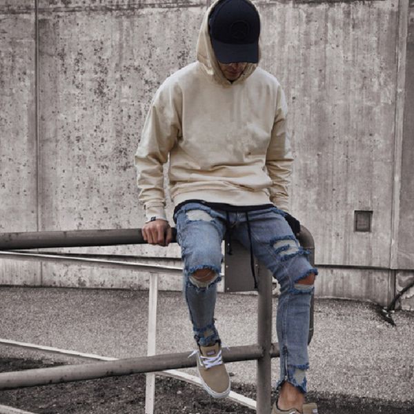 

trendy jeans new grey hole elastic zipper men's leggings, Blue