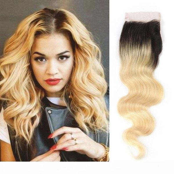 

mongolian human hair 4x4 lace closure middle three part 1b 613# blonde body wave hair products middle three part closures remy, Black;brown