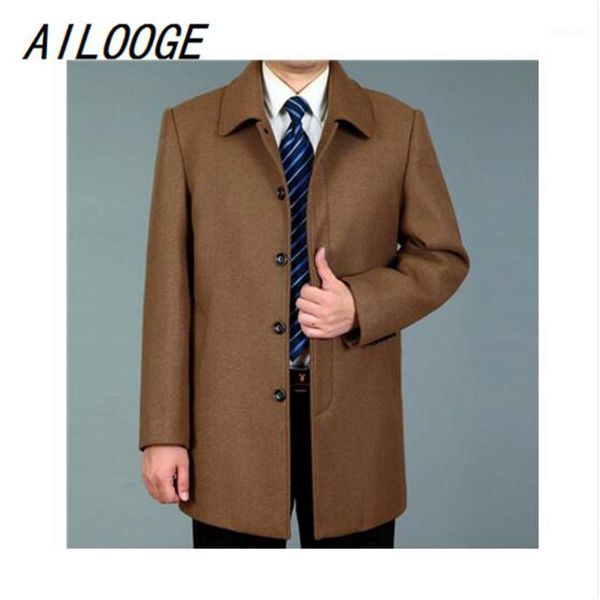 

ailooge spring and autumn fashion brand men woolen coats turn-down collar solid color business casual wool men middle1, Black
