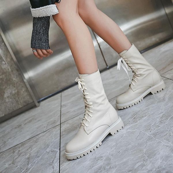 

boots salu 2021 genuine leather ankle lace up women punk combat platform ladies footwear autumn winter for, Black