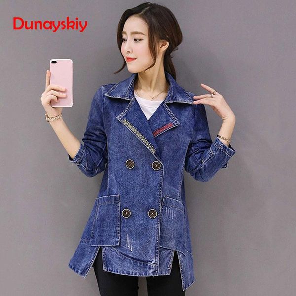 

new 2020 women plus size denim coat jacket double breasted long sleeve jeans jackets women fashion jeans outerwear coat female, Black;brown