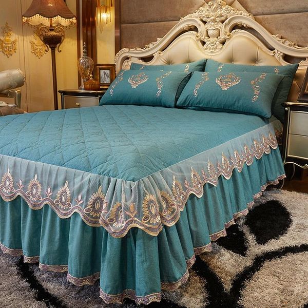 

bedding sets solid color four-season cotton bedspread thick quilted bed skirt non-slip sheet