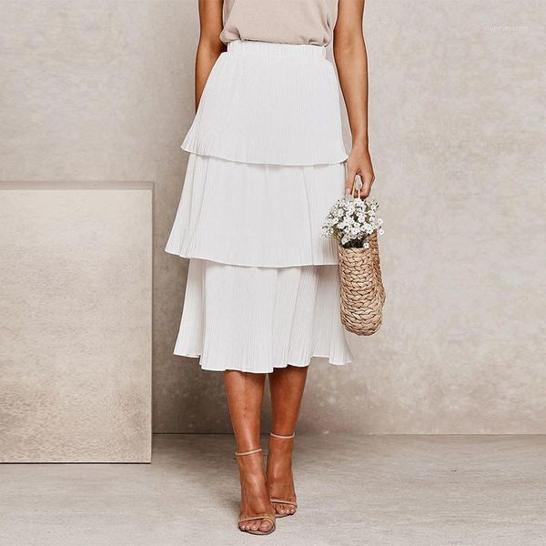 

2020 new summer solid layered skirt women fashion high waist chiffon skirt1, Black