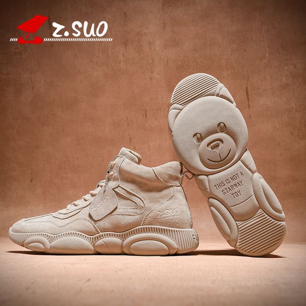 

zouso 2019 new leather spring and autumn leisure sports bear high men's fashion shoes zs716 c1212, Black;white