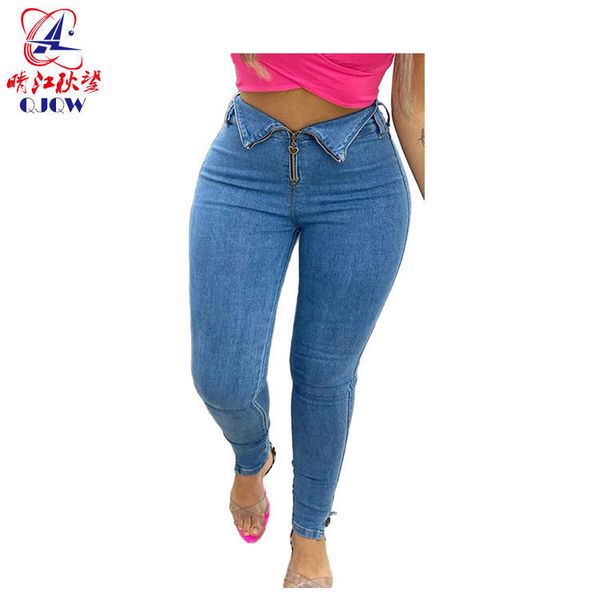 

qingjiang qiuwang women's autumn 2020 new slim zipper pencil jeans, Blue