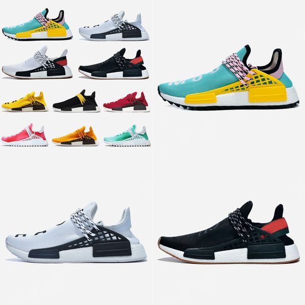 

human nmd race pharrell williams men women running shoes nerd black blank canvas homecoming mother mens trainer sports sneaker, White;red