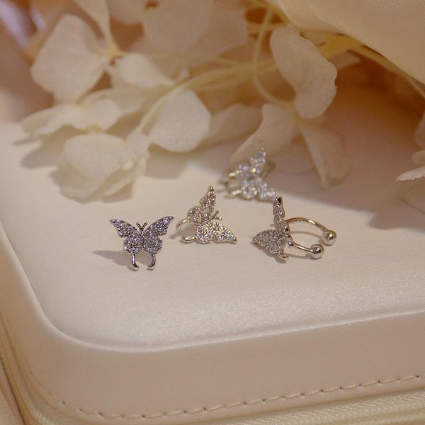 

stud shiny side accessories tiny butterfly zirconia earrings for women simple style crystal earring, Golden;silver
