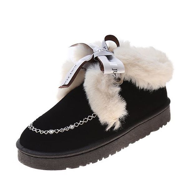 

2021 the new winter thicken warm teddy snowboots fashionable women lace up to flat ankle boots woman women's platform shoes 74kp, Black