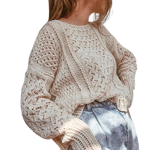 

women's sweaters women\u2021s casual long-sleeves knitwear autumn fashion hollow solid color round neck pullover top, White;black