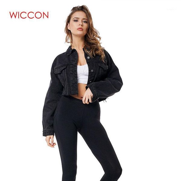 

black drop shoulder frayed hem ripped crop denim jacket women long sleeve high street single breasted solid short jackets female1, Black;brown