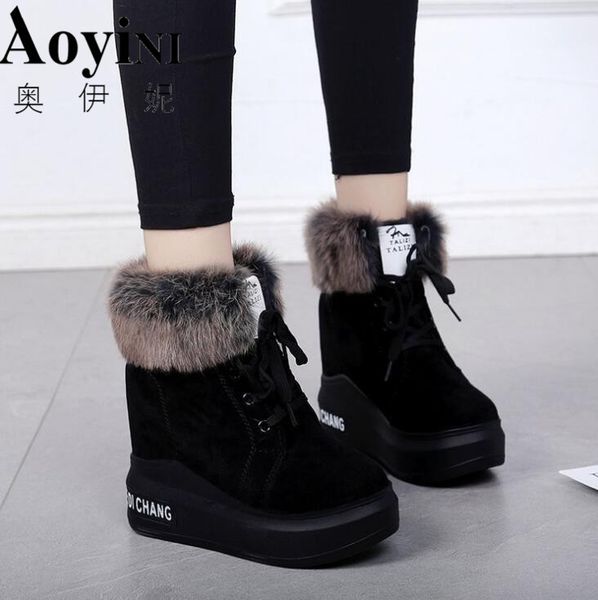 Venda quente-salto de inverno botas de neve para as mulheres botas de tornozelo quente botas de neve de pelúcia sapatos de moda feminina saltos quadrados altos