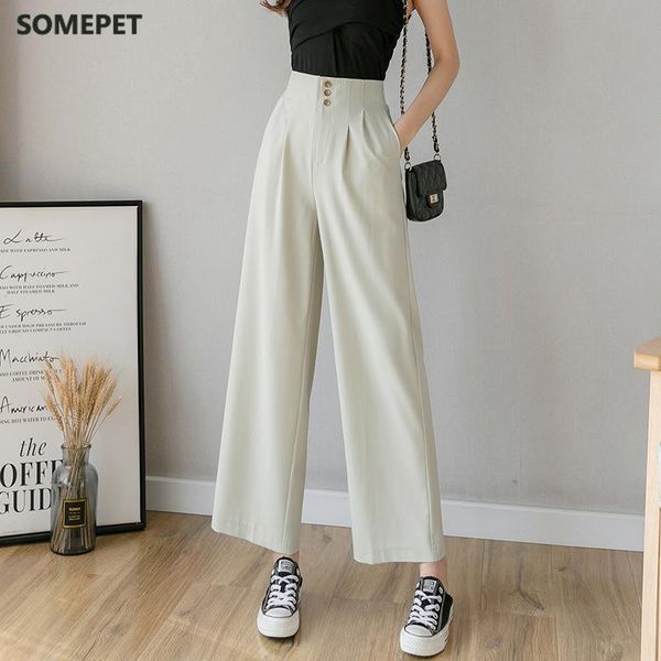 

women's pants & capris high waist chiffon wide summer korean version slim ladies solid black loose trousers women, Black;white