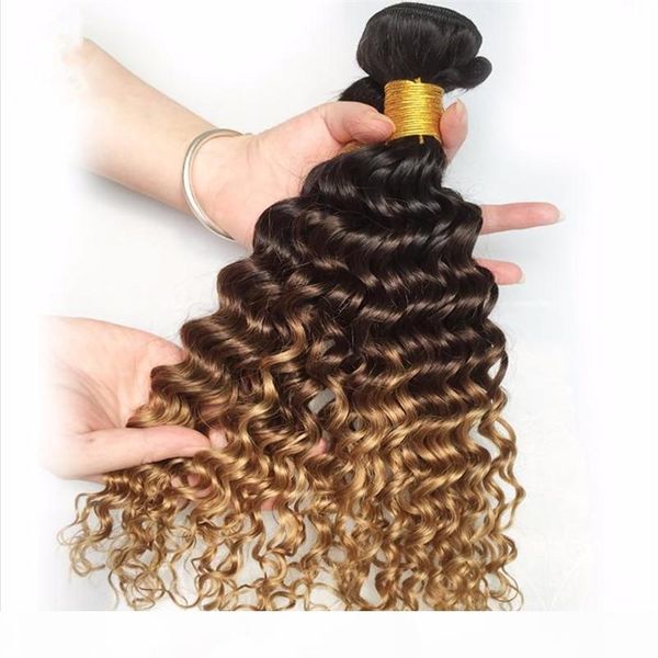 

1b 4 27 honey blonde ombre brazilian deep curly human hair bundles 3pcs virgin brazilian three tone ombre human hair weave deep curly, Black