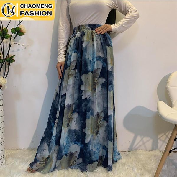 

faldas largas mujer pure chiffon long skirt abayas for women maxi vestidos jupe longue femme musulman elegant modest clothing, Red
