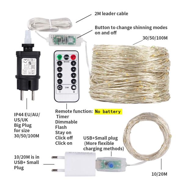 

100m led copper wire string lights christmas tree fairy lights outdoor remote for patio home street wedding garland decor swy jllnqh