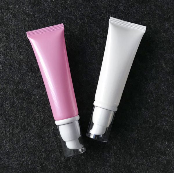 100 pz 50g Rosa Vuoto Elegante Crema Cosmetica Tubo Riutilizzabile 50 ml Tubo di Plastica Bianco Pompa Airless Morbida