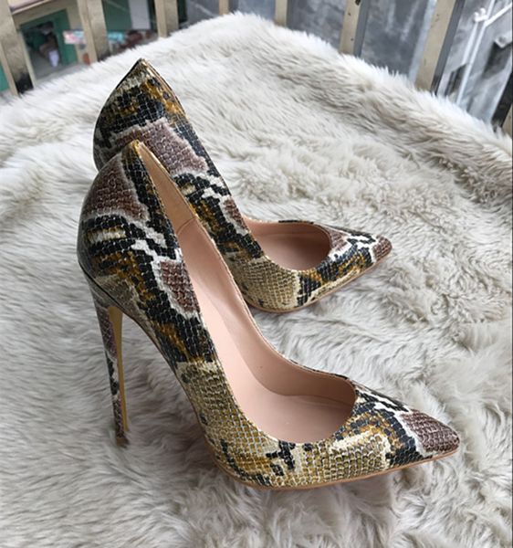 

moda frete 2020 grtis python couro poined toe stiletto salto alto sapato bomba de alta-sapatos vestido sapatos 12 cm 2g2j, Black