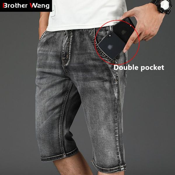 

2021 summer new men's anti-theft zipper jeans shorts fashion casual straight gray elastic force denim short male brand, White;black