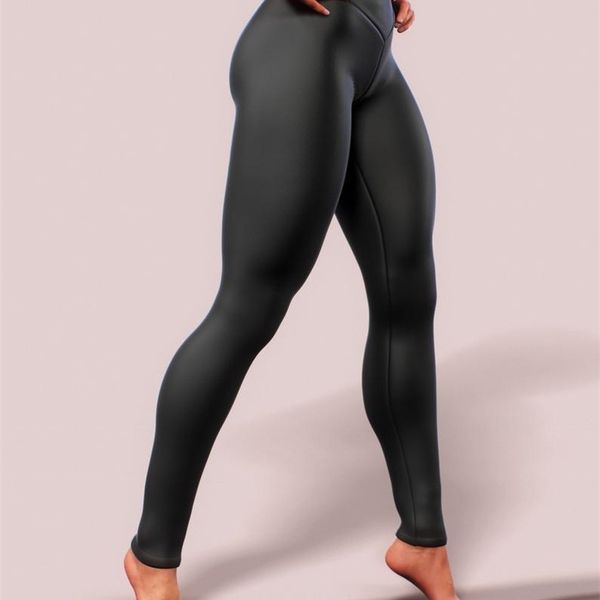 

women fashion casual skinny pants shiny leather front and back v-waist leggings leather trousers 201203, Black