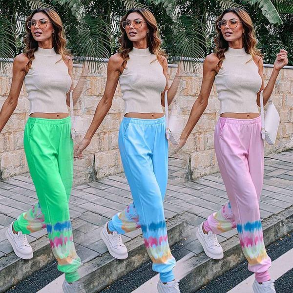 

2021 women tie-dye pants high-waist straight pant hight street candy color loose casual long pants oc61, Black;white