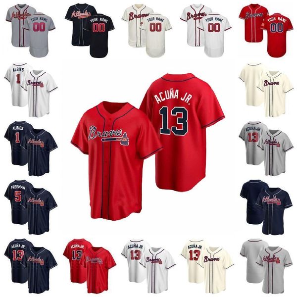 

2020 braves men women kids 13 ronald acuna jr jersey 5 freddie an 7 dansby swanson 24 deion sanders custom baseball jersey, Blue;black