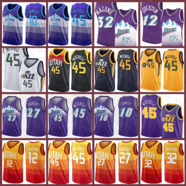 

donovan 45 mitchell rudy 27 gobert john 12 stockton karl 32 malone mike 10 conley utah jazz 2020 2021 new basketball jersey, Black;red