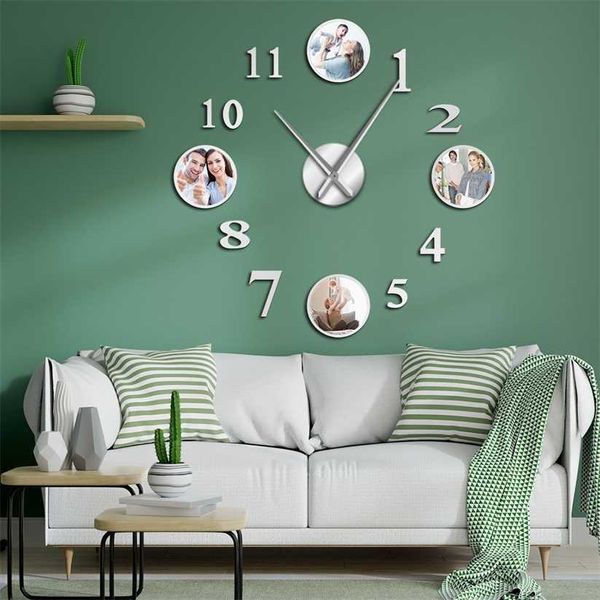 Cornice Po Fai da te Orologio da parete grande Soggiorno decorativo personalizzato Famiglia Immagini personalizzate Grande 220115