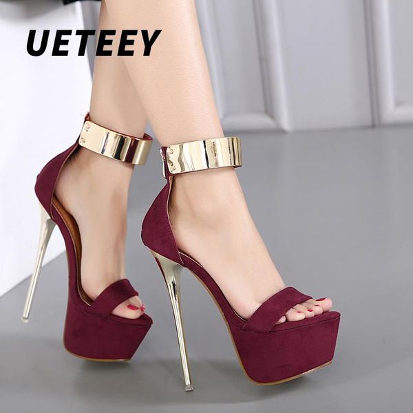 

sandals ueteey ankle strap heels platform party shoes for women wedding pumps 16cm high sequined gladiator black