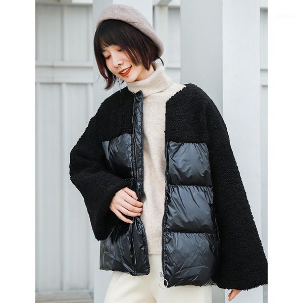 

women's down & parkas 2021 autumn winter solid color stitching lamb hair loose down1, Black