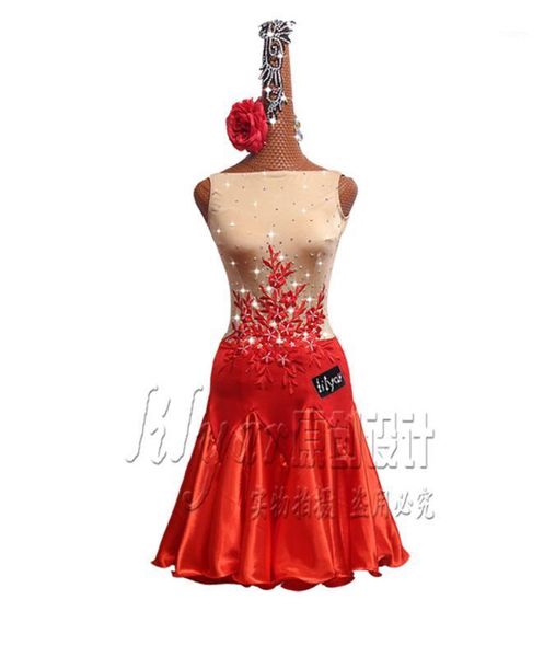 

rhinestones latin dance dress clothes for women latin dance fringe long sleeve dresses girls dancing cha-cha costume1, Black;red