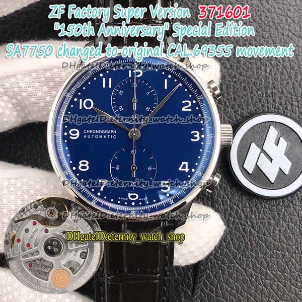 

zff super версии 150 юбилей 371601 синий циферблат a7750 cal.69355 chronographic автоматические мужские часы стальные спортивные секундомеры, Slivery;brown