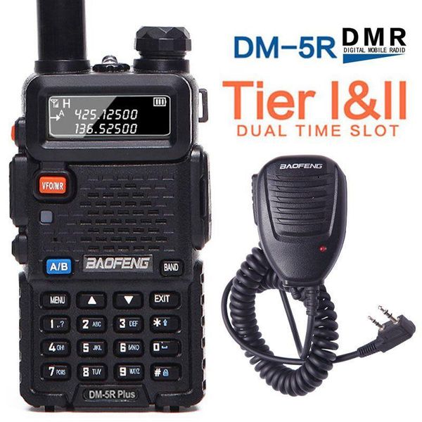 

walkie talkie baofeng dm-5r plus dual band time slot dmr digital analog 1024 channels compatible with mototrbo + speaker mic