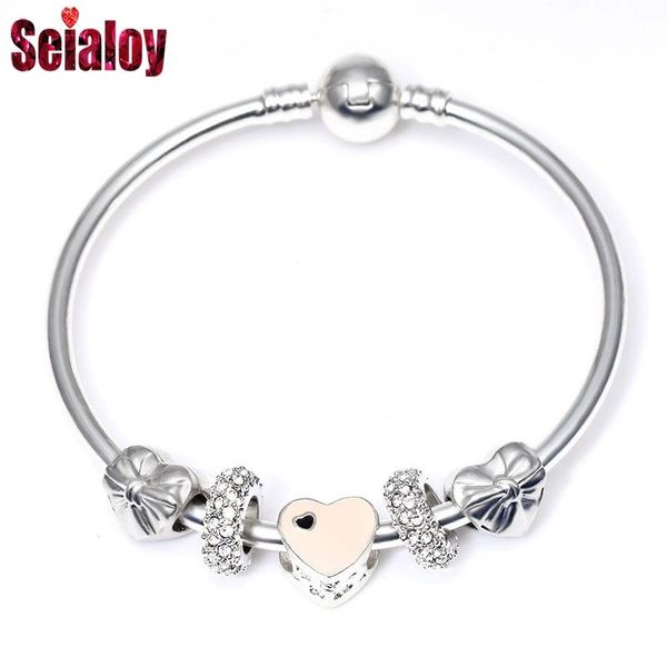 

bangle seialoy fashion pink heart charm bracelets & bangles with bowknot beads europe style brands bracelet for women jewelry gifts, Black