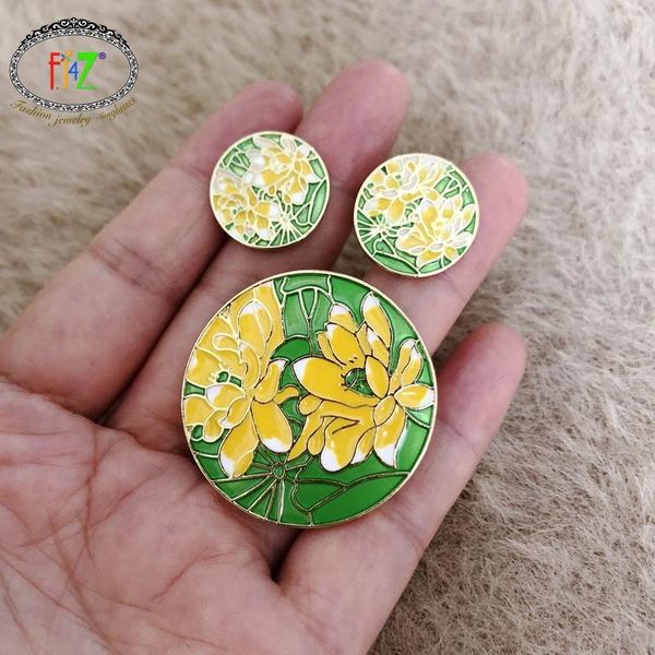 

f.j4z women brooches pins beautiful enamel lotus statement stud earrings & pins set girl's costume jewelry dropship, Silver