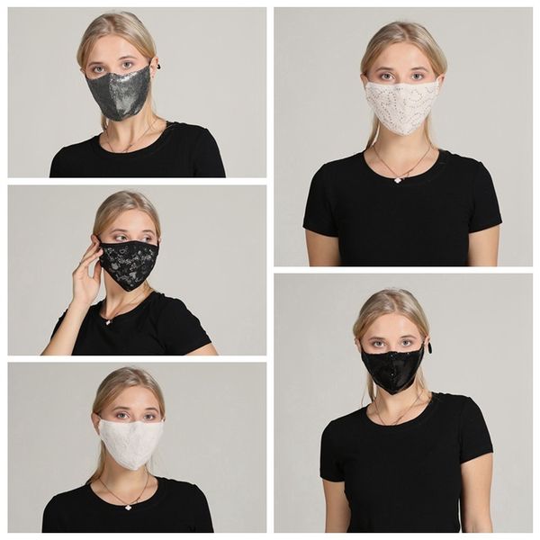 

women bling masks sequins fashion lace reusable outdoor dust-proof breathable washable face mask iia214