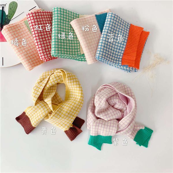 

scarf plaid version knitted fashion wear children's korean winter, Red;brown