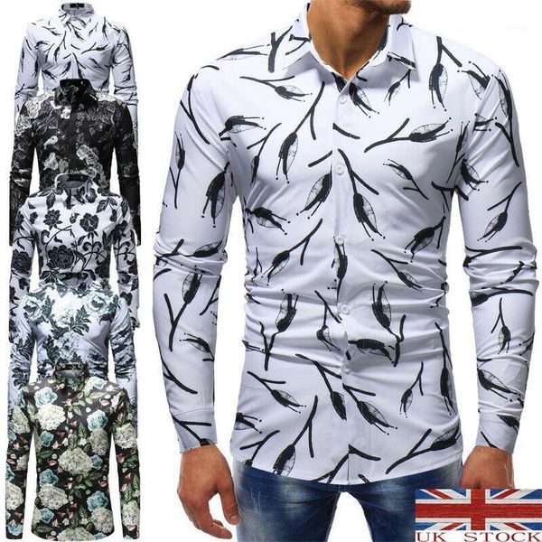 

stock men long sleeve vintage button down floral shirt casual dress, Blue;gray