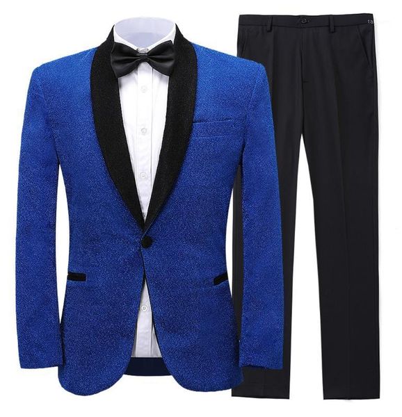 

men's suit royal blue black special formal 2 pieces slim fit shawl lapel soft wool prom tuxedos wedding groomsmen (blazer+pants)1, White;black