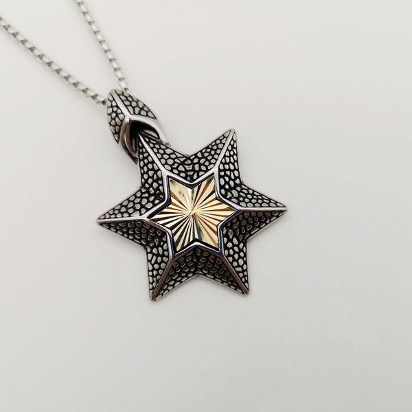 

pendant necklaces arrival 2 tone stainless steel 6 pointed star necklace men women fashion, Silver