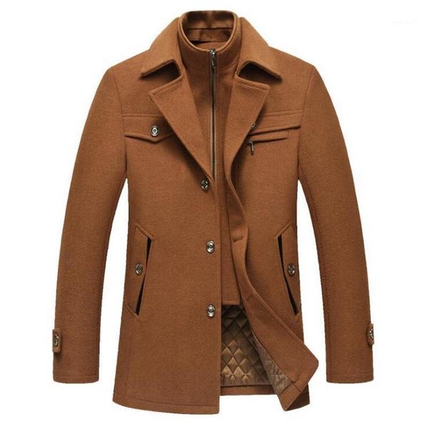 

men's wool & blends coat men winter fashion warm thick comfortable woolen pea male trench overcoat1, Black