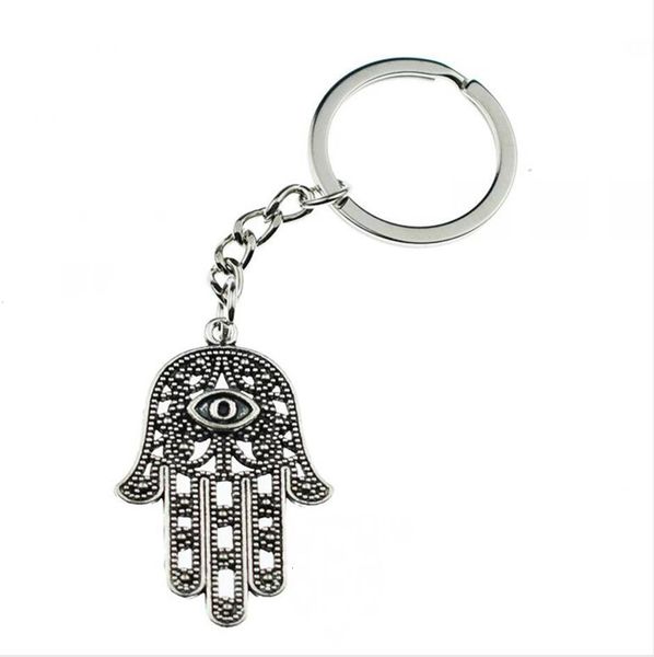 

antique silver symbol evil eye fatima hand fashion pendant keychain for women men hand of fatima palm purse car key ring, Slivery;golden