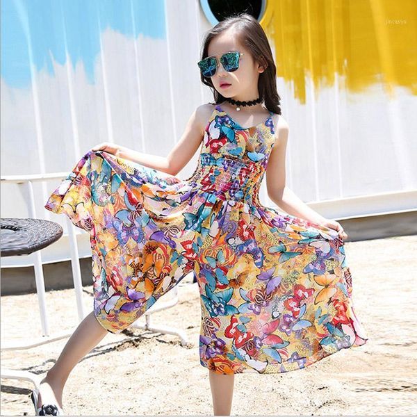 

summer bohemian dresses for girls 2020 kids beach printed dress children clothing sundress floral baby girl costume size 5-15t1, Red;yellow