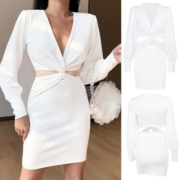 

autumn long-sleeved slim skirt x-type v-neck puff sleeve suit skirt white dress harajuku dress1, Black;gray