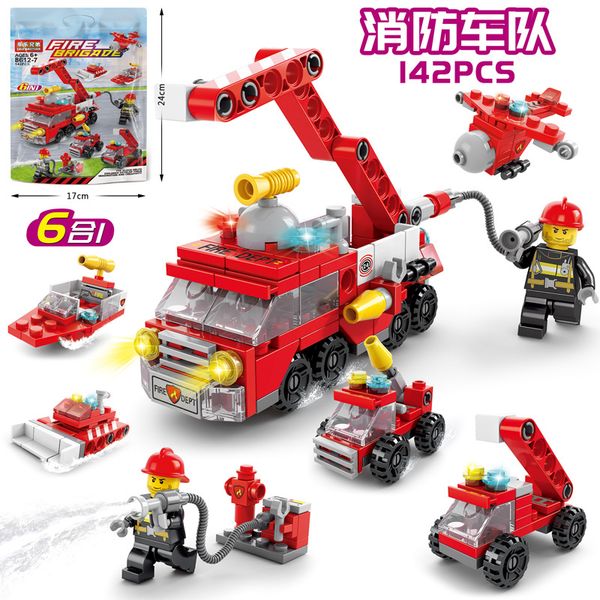 

6 in 1 urban engineering car block toys creative assembling blocks fire tank police car building block toys selling