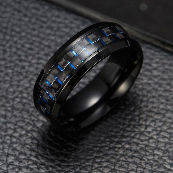 

fashion 2020 titanium rings steel black carbon fiber red blue ring anel masculino mens cool jewelry, Silver