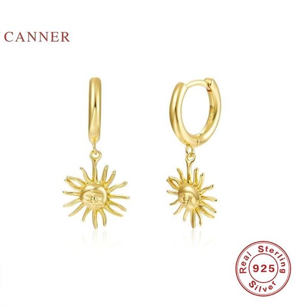 

hoop & huggie canner sun shape creative simple earrings for women 100% real 925 sterling silver hoops korean fine jewelry pendientes, Golden;silver
