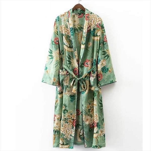 

x192 женщины винтажный цветочный принт грин цвет длинные дизайн куртка kimono eartwear дамы летние двойные карманы с ремень куртки верх, Black;brown